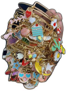 Trendy Multicolor Jewelry With Removable Charms, Fun Charm Bracelet Jewelry, Multicolor Metal Charms For Gifts, Trendy Stackable Bangle Charm Bracelet, Cute Multicolor Charms Bracelet, Cute Multicolor Charm Bracelets, Cute Multicolor Charms Bracelets, Multicolor Charm Bracelet With Removable Charms As Gift, Fun Friendship Bangle Jewelry