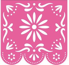 a pink paper cutout with white flowers on it