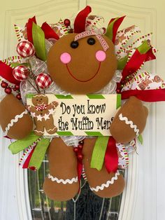 a door hanger that says do you know the muffin man?