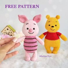 two crocheted winnie the pooh and piglet dolls