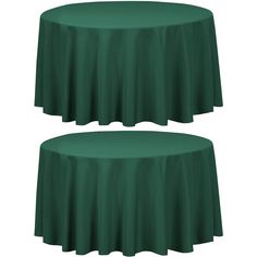 two round tables with green covers on them