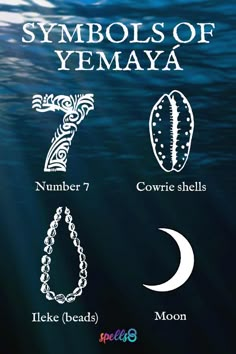 symbols of yemaya in the water with moon, crescent and star above them