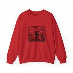 "Unisex heavy blend crewneck sweatshirt with vintage \"Dance with the Devil\" printed design. Perfect for Halloween! 50% cotton, 50% polyester Medium-heavy fabric (8.0 oz/yd² (271.25 g/m Loose fit Sewn-in label Runs true to size If you like a design but want it printed on a different item, let me know! I take custom requests (:" Halloween Band Merch Sweatshirt With Screen Print, Halloween Crew Neck Sweatshirt With Screen Print, Dance With The Devil, Vintage Dance, Sweatshirt Halloween, Halloween Sweatshirt, The Devil, Printed Design, Sew-in Labels