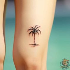 Unleashing the Tropical Vibe: The Beauty and Symbolism of Palm Tree Tattoos: 52 Designs - inktat2.com Mini Florida Tattoo, Hibiscus Palm Tree Tattoo, Coconut Palm Tree Tattoo, Palm Tree Line Tattoo, Little Palm Tree Tattoo, Small Palm Tree Tattoos For Women, Wave And Palm Tree Tattoo, Palm Tattoo Design, Palm Trees Tattoo Design