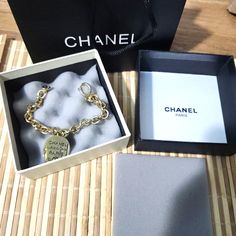 *Beautiful Vintage Chanel Chain Bracelet With Round Chanel Address Charm -In Great Condition! Has Some Overall Wear To The Metal, Lightened The Gold Color -Gold Plated -See Pics For Measurements -Comes With All That Is Shown In Pics Chanel Charm Bracelet, Chanel Charm, Vintage Chanel Jewelry, Chanel Chain, Chanel Jewelry, Chanel Paris, Vintage Chanel, Jewelry Vintage, Womens Jewelry Bracelets