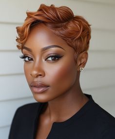 Stunning Bronze Accents on Short Natural Hair Fall Hair Colors Dark Skin Brown Hair Dye Colors For Black Women, Honey Blonde Hair On Dark Skin Women, Hair Colors On Dark Skin, Short Haircuts Black Hair, Hair Colors For Dark Skin, Fall Hair Colors Dark, Espresso Hair, Natural Hair Fall, Hair Colors Dark