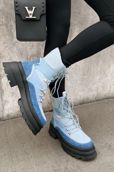 Color: Denim Blue Denim Patchwork Uppers Lace-Up Cushioned Back Opening 2" Platform Lug Sole 3" Heel Runs True To Size Launched: 12/19/23 High Hips, Flying Monkey, Denim Shoes, Flying Monkey Jeans, Large Dress, Juniors Jeans, Denim And Lace, Jeans Size Chart, Denim Patchwork