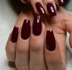 Cute Burgandy Nails, Wine Sns Nails, Really Dark Red Nails, Round Maroon Nails, Dark Maroon Nails Burgundy, Short Coffin Burgundy Nails, Coffin Deep C Nails Short, Nails Solid Color Fall, Coffin Maroon Nails