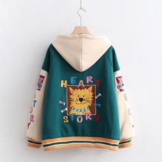 Product ID: JW3774 
 Material: Cotton 
 Color: Green 
 Size Info: 
 S    Bust 124 cm, Sleeve 66 cm, Length 63 cm 
 M   Bust 128 cm, Sleeve 67 cm, Length 64 cm 
 L    Bust 129 cm, Sleeve 68 cm, Length 65 cm Autumn Jacket, Mickey Mouse Wallpaper, Animal Stickers, Fall Jackets, Green Jacket, Varsity Jacket, Sweatshirts, Green, Animals