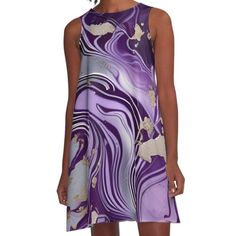 Loose-fit, mid-length sleeveless dress with silky handfeel. Printed on both sides. Machine washable. Size range XS-2XL. Purple Marble, Dress For Sale, Both Sides, Mid Length, Color Patterns, Dresses For Sale, A Line Dress, Sleeveless Dress, A Line