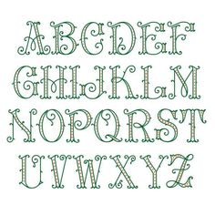 the upper and lower letters are decorated with green thread