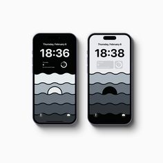 two iphones showing the time and weather in different screens, one on each side