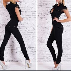 Black Boutique Designed Jean Jumpsuit. Lightweight, Soft, Stretchy Denim Feel Material. Cotton Poly Blend. Button Front Closure. Collard. Hardware Chain Sleeve/Shoulder Details. Pockets. Belted Loops. Short/Cap Sleeves. Butterfly Type Painted Buttons. Small Boutique Sizing. 29" Inseam, 17" Pit-Pit, 16" W And 29" From Shoulder To Crotch. Extra Measure Photos. Nwt!! In Packaging. Black High-rise Fitted Denim Jumpsuit, Black High Rise Fitted Denim Jumpsuit, Black Fitted Button-up Jumpsuits And Rompers, Stretch High Waist Denim Jumpsuit For Night Out, Stretch Denim Jumpsuit For Night Out, Trendy Black Jumpsuits And Rompers With Buttons, Black Denim Jumpsuit For Night Out, Fitted Denim Jumpsuit With Buttons For Work, Trendy Fitted Button-up Jumpsuits And Rompers