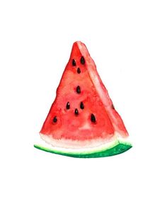 a watermelon slice is shown on a white background, with black dots in the center