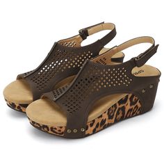 Step into summer with flair in the WhizMax Women's Wedge Sandals, a perfect blend of comfort and chic style. These sandals feature an eye-catching open toe design with a hollow-out upper adorned in a bold leopard print, setting a trendy tone for any casual outing.

- **Color:** Brown
- **Size:** 6
- **Material:** PU upper, EVA insole, TPR heel
- **Design:** Open toe, cutout top with leopard print, slingback ankle strap
- **Gender:** Female
- **Age Group:** Adult

Ideal for beach days, poolside l Open Toe Wedge Sandals With Arch Support For Vacation, Closed Toe Wedge Sandals With Arch Support For Vacation, Vacation Platform Wedge Sandals With Open Heel, Brown Open Toe Wedge Sandals For Summer, Summer T-strap Wedge Sandals With Removable Insole, Summer T-strap Sandals With Removable Insole And Wedge Heel, Beach T-strap Platform Sandals, Beach Platform T-strap Sandals, Beach Sandals With Wedge Heel And Arch Support