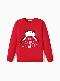 Celebrate Christmas with matching outfits! Our 'YOU SERIOUS CLARK? ' with trapper hat design is perfect for family moments.
* Please add each size separately to your shopping cart
* Piece of Product: 1 sweatshirt or 1 romper per size. 
* Product Features: Matching family Christmas outfits. 
* Fabric Characteristics: Soft and comfortable. 
* Neckline: Round neck. 
* Sleeves: Long sleeves. 
* Style: Christmas style
* Fit: Regular fit. 
* Length: Regular length. 
* Source of goods: Imported.
* Supplier: PatPat. Matching Family Christmas Outfits, Family Christmas Outfits, You Serious Clark, Trapper Hat, Sleeves Style, Trapper Hats, Christmas Style, Hat Design, Christmas Outfits