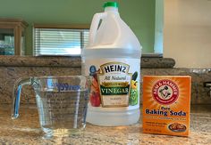 ingredients for baking soda sitting on a kitchen counter