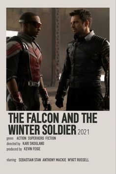 the falcon and the winter soldier movie poster with two men standing next to each other