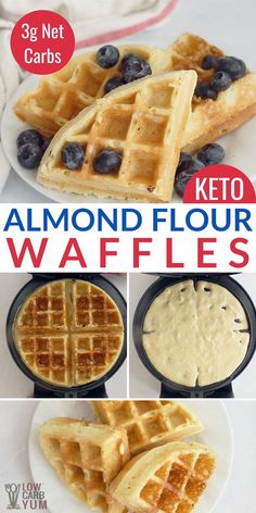 keto almond flour waffles with blueberries on top and in the middle