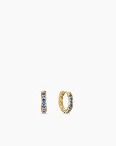 David Yurman | Petite Pavé Huggie Hoop Earrings in 18K Yellow Gold with Blue Sapphires, 12mm Tennis Attire, Holiday Lookbook, Amulet Charm, Fawn Colour, Rare Gemstones, Charm Rings, Jewelry For Her, Huggie Hoop Earrings, High Jewelry