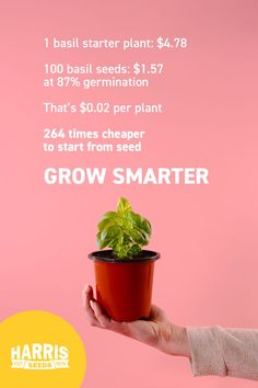 a person holding a potted plant with the text grow smarter