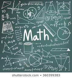 the word math written in white chalk on a blackboard with lots of handwritten diagrams