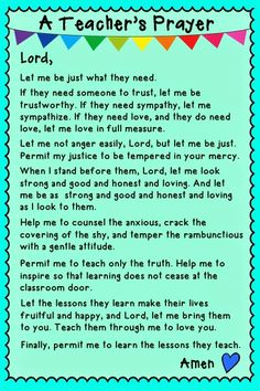 a teacher's prayer with the words lord