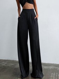 Oversized Satin Wide Leg Dress Pants Outfit Oversize, Vest Blouse, Casual Chique, Tracksuit Pants, Wide Leg Dress Pants, Wide Trousers, Jeans Cargo, Plain Style, Maxi Robes