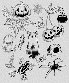 halloween cliparts with pumpkins, bats and other items for decoration on white paper