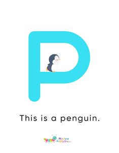 the letter p is for penguin with an image of a penguin on it's back