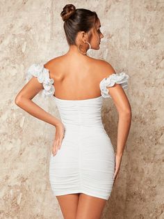 Style : SexyLength : MiniDetails : ZipperType : BodyconDetails : RuchedDetails : BacklessFit Type : Slim FitPattern Type : PlainWaist Line : NaturalSheer : Semi-SheerLining : 8% ElastaneFabric : High StretchHem Shaped : PencilLining : 92% PolyesterMaterial : Knitted FabricNeckline : Off the ShoulderSleeve Length : Short SleeveComposition : 100% PolyesterCare Instructions : Hand wash,do not dry clean Size US Bust Hip Size Length Waist Size XS 2 73.00 76.00 85.00 59.00 S 4 77 80 86 63 M 6 81.00 84