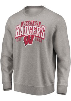 Head out in style with our Wisconsin Badgers Grey Defensive Leader Crew Sweatshirt! This Badgers Long Sleeve Sweatshirt features a screen print of mascot arched over team logo on center chest. You'll be warm, comfortable and stylish as you head to class, the game or just out on the town in this Wisconsin Crew Sweatshirt. Fleece Sweatshirt For Fan Gear In Sportswear Style, Fleece Sportswear Sweatshirt For Fan Gear, Fleece Sweatshirt For Fan Gear, Collegiate Sweatshirt With Team Logo, Athletic Heather Fleece Sweatshirt For Sports Season, Team-colored Sweatshirt For Fan Gear, Fleece Sweatshirt With Team Logo, Team-colored Sportswear Sweatshirt For Fan Gear, Fleece Sweatshirt With Logo For Fan Gear