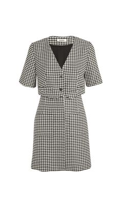 LAYERED HOUNDSTOOTH TWEED MINI DRESS Chic Plaid Knee-length Mini Dress, Casual Mini Tweed Dress For Work, Chic Knee-length Plaid Mini Dress, Elegant Plaid Mini Dress, Elegant Mini Length Plaid Dress, Elegant Mini-length Plaid Dress, Spring Office Tweed Dress With Houndstooth Pattern, Chic Mini Length Tweed Dress For Work, Spring Houndstooth Tweed Dress For Work