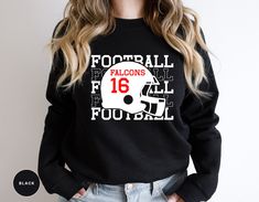 Custom Football T Shirt, Football Fan Gift T Shirts, Personalized Football Team Name Tshirt, Customized Player Number Tee, Football Mom Tees 👉 Product Details: The T-Shirts, V-Necks, youth and baby suits(onesie) are unisex.👈 👉Please review all the sizing charts that were added in the product pictures. 👚 Women: Shirts will have a looser fit when choosing your regular size. If you would prefer a more fitted look, it is recommended to size down. It is based on your personal preference. 👉How Do I Order👈 1️⃣ Please review all the information provided before placing an order 2️⃣ Select the shirt type and size using the drop down menu. 3️⃣ Select the color of the shirt using the following drop down menu. 4️⃣ Need more Items? Add the current item in the cart. And If you like to add more item Football Season Custom Print Crew Neck T-shirt, Custom Print Crew Neck T-shirt For Game Day, Game Day Crew Neck T-shirt With Custom Print, Football Season Crew Neck Top With Screen Print, Custom Print Crew Neck Top For Sports Events, Crew Neck Top With Custom Print For Sports Events, Football Team Names, Name Tshirt, Sticker Inspo