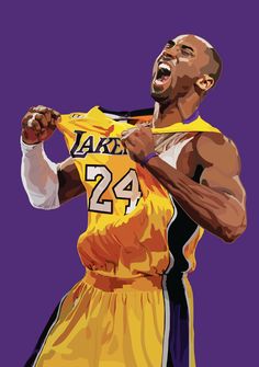 a painting of a basketball player holding a jersey in one hand and his mouth open