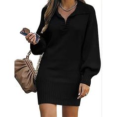 Season:Winter,Fall; Fabric:Knit; Sleeve Length:Long Sleeve; Look After Me:Machine wash; Gender:Women's; Style:Warm,Fashion,Knitwear,Casual; Elasticity:Micro-elastic; Occasion:Daily,Casual,Going out,Outdoor; Fit Type:Loose Fit; Dresses Type:Sweater Dress,Jumper Dress,Winter Dress,Casual Dress,Knit Dress; Pattern:Pure Color; Neckline:V Neck; Front page:FF; Listing Date:08/18/2023; Production mode:External procurement; 2024 Trends:2023; Bust:; Length:; Fit US Size:; Fit UK Size:; Fit EU Size:; Dres Winter Sweater Dresses, Long Sweaters For Women, Fall Sweater Dress, Pullover Mode, Long Sweater Dress, Solid Sweaters, Mini Robes, Puff Long Sleeves, Chic Sweaters