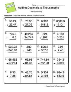 6 multiplication worksheets Fractions To Decimals Worksheet, Decimals Addition, Adding Decimals, Math Decimals, Decimals Worksheets