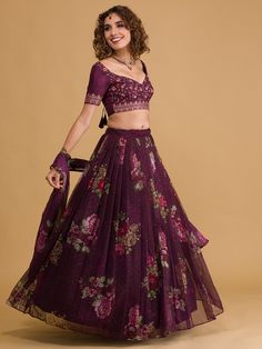 Introducing the stunning wine floral digital organza festival wear lehenga choli from Ethnic Plus! This exquisite ensemble is crafted with precision and attention to detail, making it the perfect choice for weddings and festive occasions like mehendi ceremonies. Let's delve into the benefits and key features of this gorgeous outfit.
The wine color of this lehenga choli exudes sophistication and adds a touch of glamour to your look. It is a timeless and elegant choice for any special event.This s Eid Party Lehenga With Floral Print, Floral Print Choli For Eid Party, Purple Anarkali Lehenga With Floral Embroidery, Traditional Floral Print Lehenga For Party, Festive Organza Lehenga With Floral Print, Floral Print Semi-stitched Lehenga In Organza, Purple Floral Embroidered Lehenga For Eid, Bollywood Style Floral Print Organza Choli, Traditional Lehenga With Floral Print For Party