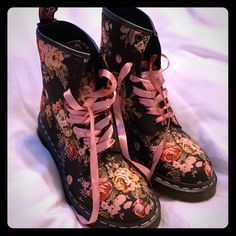 Nwot Authentic Doc Marten’s Floral Boot Purchased Directly From England To Ensure Quality & Authenticity. These Have Never Been Worn And Purchased In 2015, I’m The Original And Only Owner. Bought These For University But Never Got Around To Wearing Them. Small Snag In Fabric On Outside Of Boot, Not Noticeable. Make Me An Offer! Euro Size, I’m A Size 6.5 And They Fit Perfectly. Floral Boots, Doc Marten, Dr Martens Shoes, Martens Shoes, Doc Martens, Dr. Martens Boots, Dr. Martens, Lace Up Boots, Shoe Laces