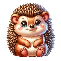 a cute hedgehog sitting down with its paws on it's chest and eyes wide open