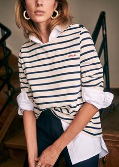 Colette Marinière - Ecru / Navy - Organic Cotton - Sézane Tgif, Mode Style, Top 20, Parisian Style, Look Fashion, Striped Shirt