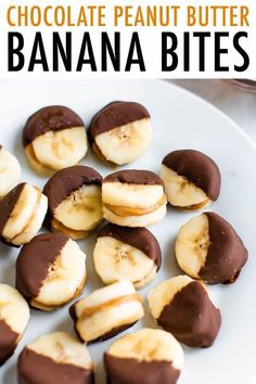 Produce • 3 Bananas, ripe Condiments • 1/3 cup Peanut butter, natural Baking & Spices • 1/2 cup Dark chocolate chips Oils & Vinegars • 2 tsp Coconut oil Chocolate Peanut Butter Banana Bites, Peanut Butter Bites, 100 Calorie, Frozen Banana Bites, Banana Bites, Frozen Chocolate, Peanut Butter Recipes