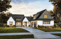 this is an artist's rendering of the modern farmhouse style house plans for homes