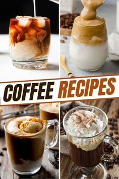 there are different types of coffees in the pictures