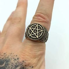 Your personal Wiccan pentacle ring to stay connected Connect yourself to the world beyond wearing a mysteriously charming ring from my Witchy Jewelry Collection. For the centuries, our ancestors used significant jewelry not only to impress with the look, but to underline an important message or as an amulet. Anyone who feel inspired by witch craft, witchy and goth accessories, should definitely consider wearing this captivating Pentacle ring on their finger. It is high-quality product made from Pentacle Ring, Witchcraft Jewelry, Witch Ring, Greek Mythology Jewelry, Pagan Beliefs, Oak Leaves And Acorns, Mythology Jewelry, Hand Casting, Mjolnir Pendant