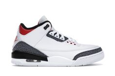 Jordan 3 Retro SE Fire Red Denim (2020) - CZ6431-100 How To Style Jordans, Styling Jordans, Jordan Retro 3, Authentic Jordans, Jordan Model, Red Denim, White Cement, Denim Sneakers, Jordan 3 Retro