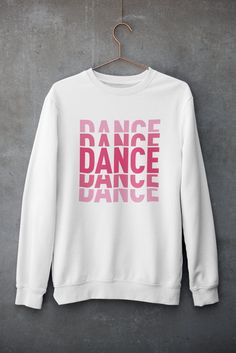 ・"Dance Dance Dance", the perfect Sweatshirt! Funny and minimalist design, specially made for you. Inspired by people that love to dance, they dedicate their lives to develop their bodies and minds to keep improving their dance moves. It's definitely a big passion ♥ Everything in my shop is done with great care for detail and perfection. ・Product Information: .: 50% cotton, 50% polyester .: Medium-heavy fabric (8.0 oz/yd² (271.25 g/m .: Loose fit .: Soft and cozy .: High quality printing .: Sewn Hip Hop Crew Neck Top For Dance, Hip Hop Style Crew Neck Top For Dance, Fitted Long Sleeve T-shirt For Dance, White Casual Dance Top, Relaxed Fit Crew Neck Top For Dance, White Casual Tops For Dance, Casual White Top For Dance, White Cotton Dance Tops, White Cotton Tops For Dance