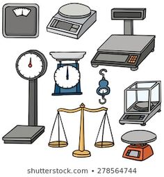 an assortment of weighing and scale objects