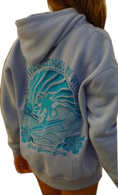 "Everything Comes in Waves" Oversized Hoodie in Blue - Ships out May/J – Pink Palm Puff Y2k Fashion Aesthetic, Estilo Chic, Sweater Collection, Winter Hoodies, Blue Waves, Summer Staples, Style Streetwear, Hermione