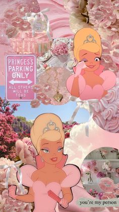 a collage of princesses in pink and white with the caption you're my person